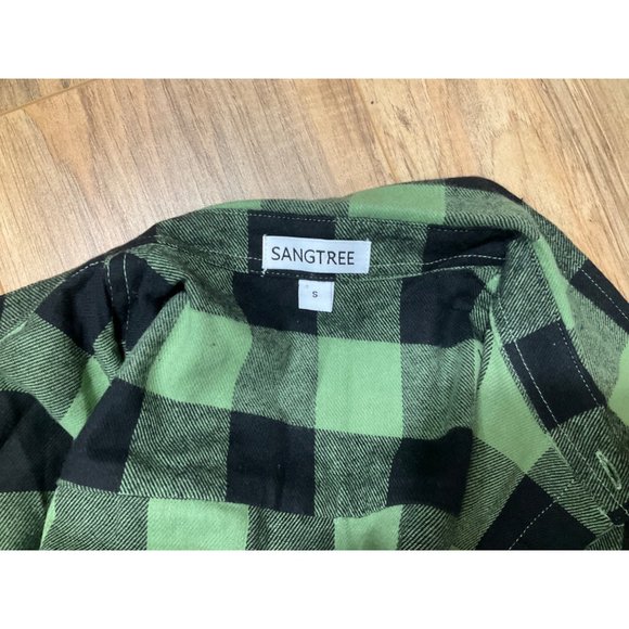 NWB SANGTREE Mens Long Sleeve Flannel Plaid Button Olive Green shirt -Small - Picture 3 of 8